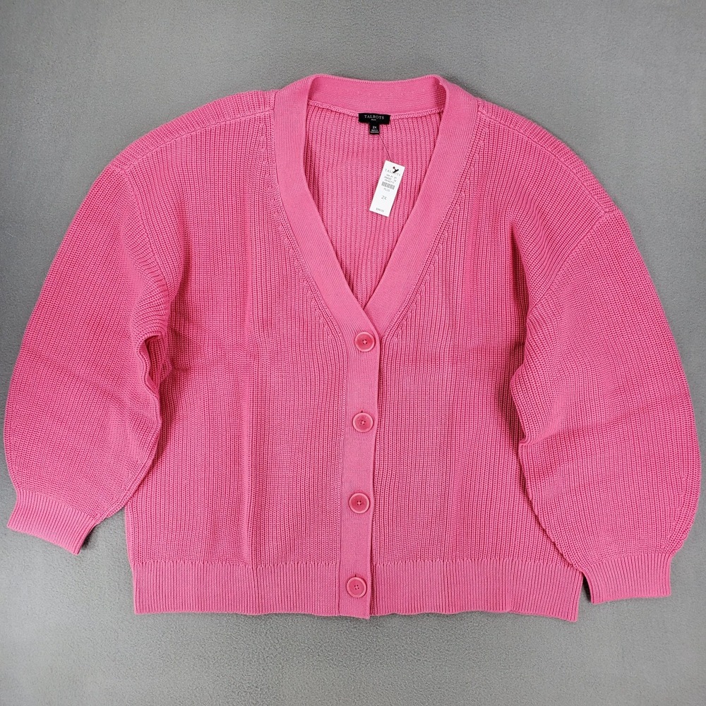 New Talbots Sweater Women 2X Pima Cotton Shaker Stitch Button Front Cardigan Pin